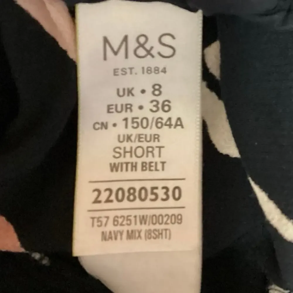 Marks & Spencer Women's Navy Floral Print Mid Rise Wide Leg Trouser Pants 36